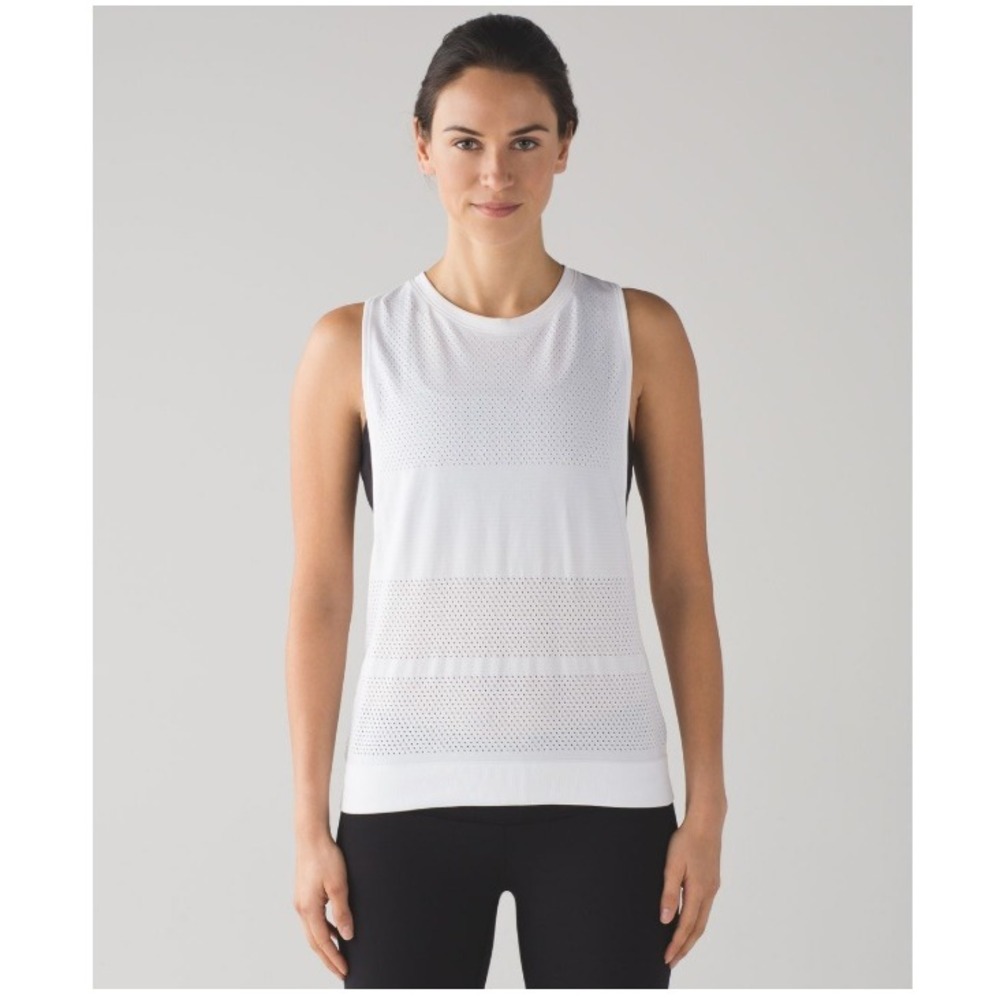Lululemon Breeze By Muscle Tank White Perforated Mesh Athletic Top
